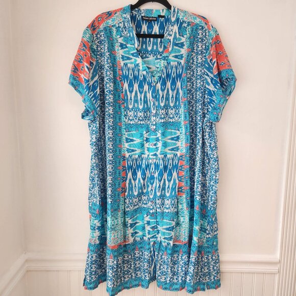 Tolani Collection Blue Geometric Kaftan Dress Boho Bohemian Modal Women's 3X - Picture 1 of 9